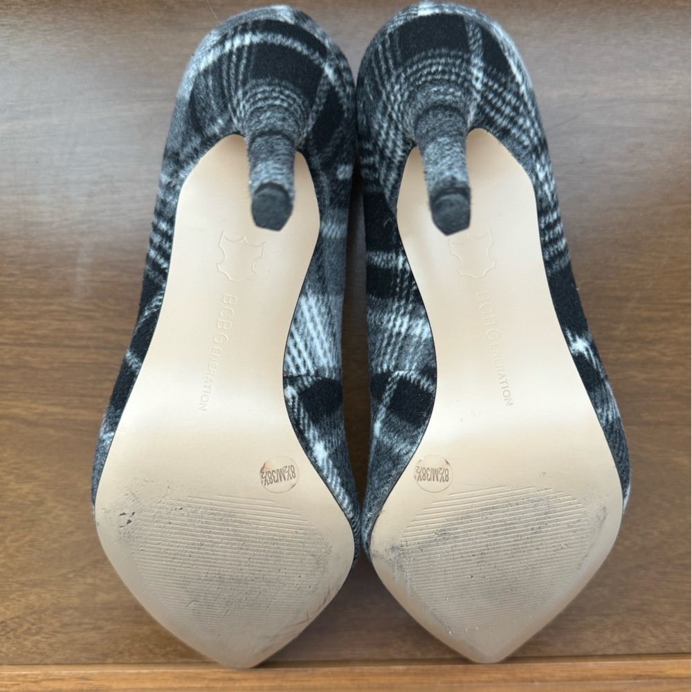 BCBGeneration Black, White, Gray Plaid Wool Heels - Picture 3 of 5